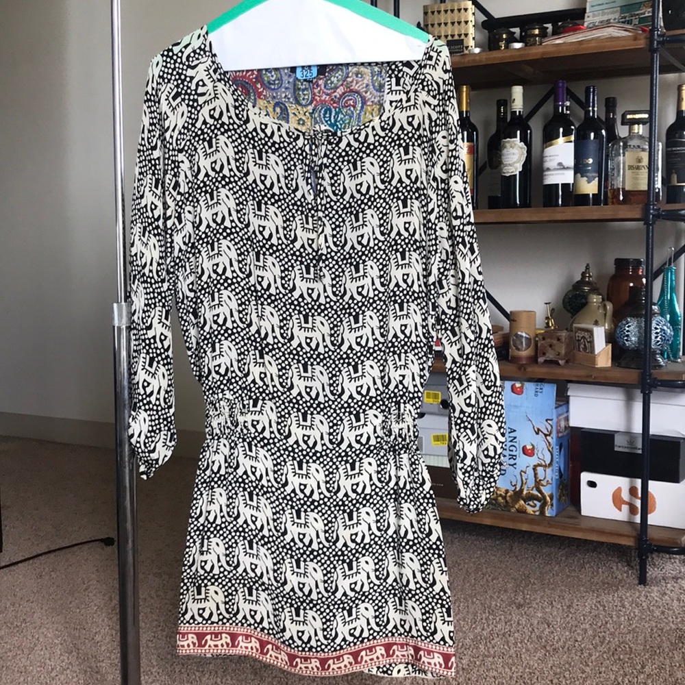 100% Silk Tolani XS Elephant Tunic Mini Dress;boho